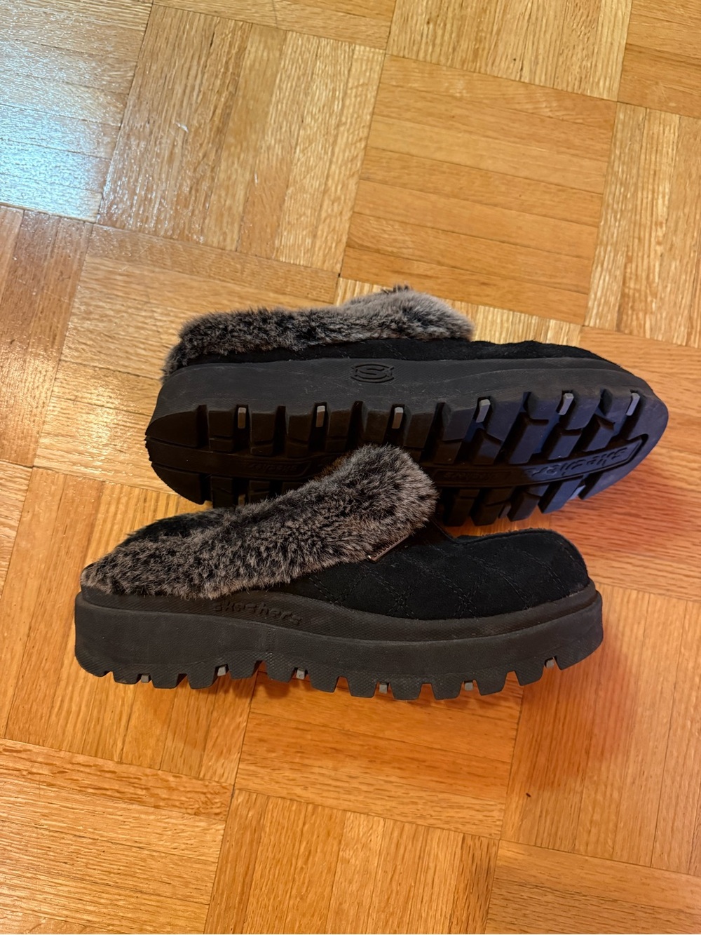 Skechers Black Suede-Look Slip-On Faux Fur Clog